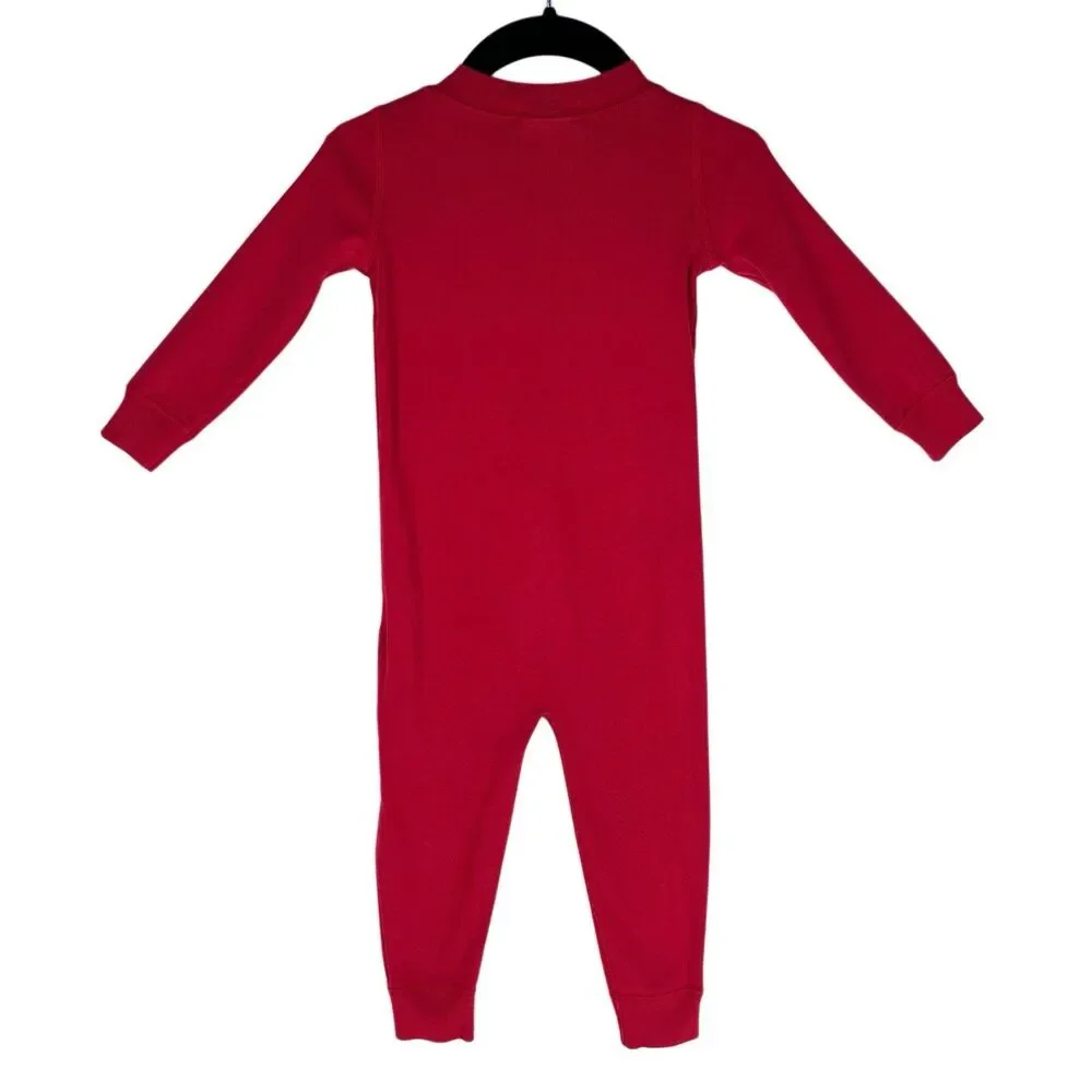 Hanna Andersson Size 80 18-24M Pajamas Christmas Red Santa Long Johns Sleeper